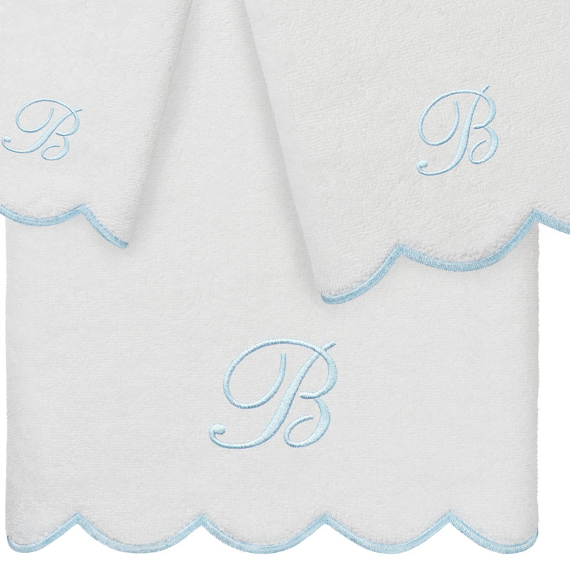 Ensemble de serviettes personnalisées 100% coton turque ADORNIA 3 pièces Linum Home Textiles, B, Blanc / Bleu