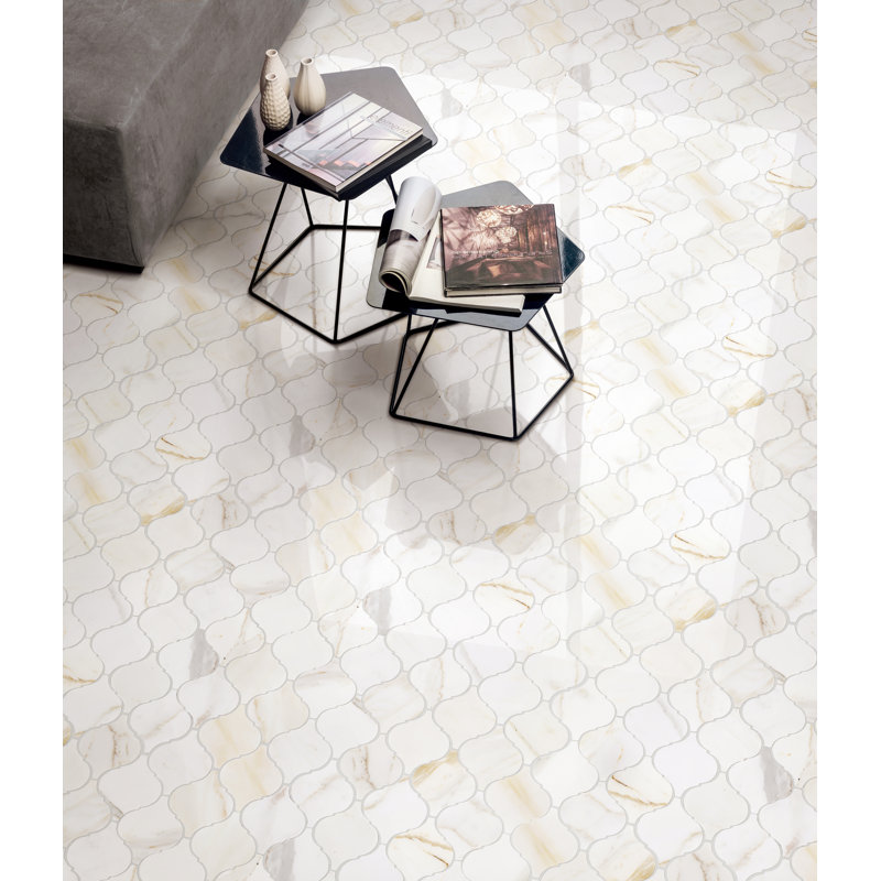 2.5" x 3" Marble Arabesque Mosaic Wall & Floor Tile, Calacatta Gold