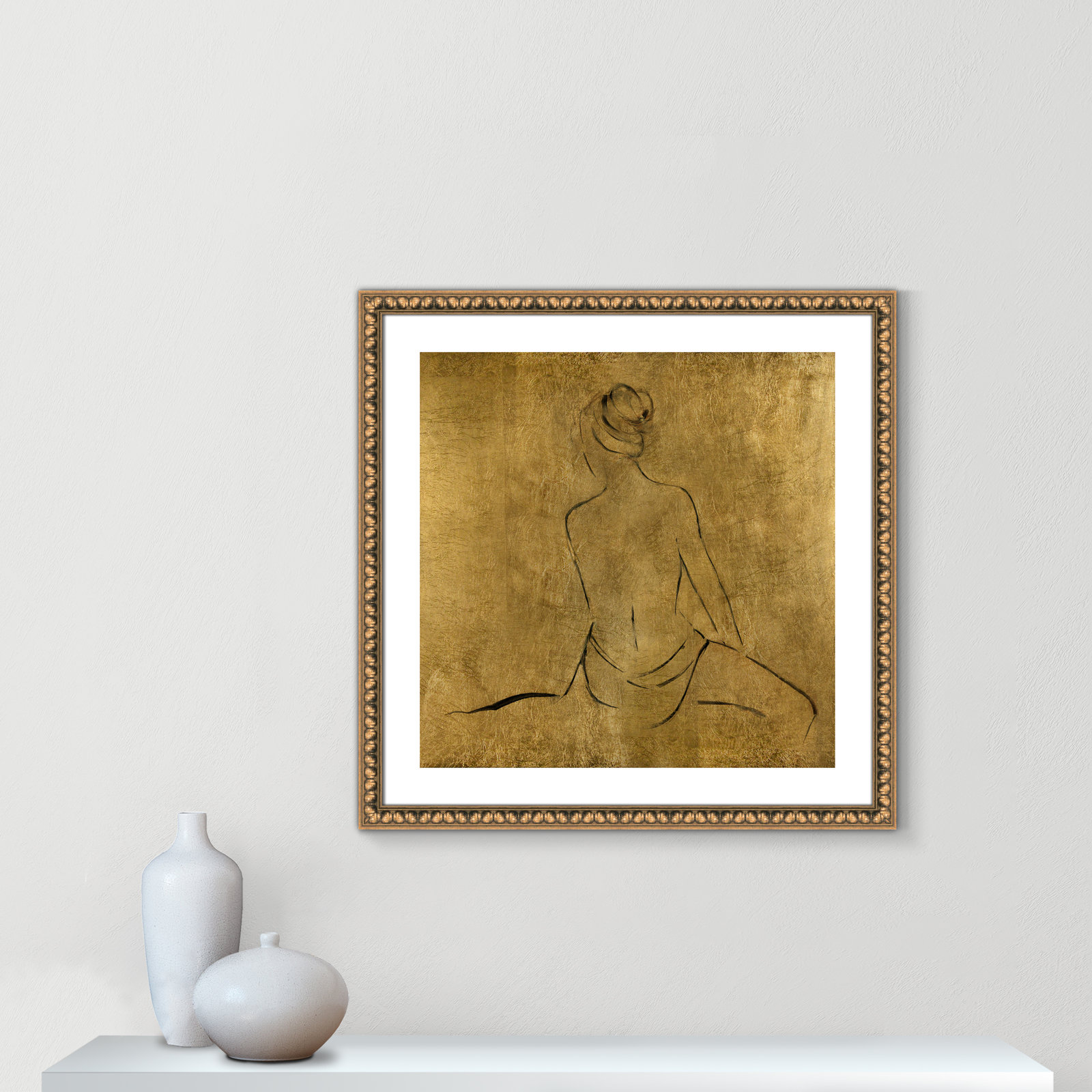 Golden Bather II by Sally Swatland - Painting Print, Gold Bead Framed Paper, 28.75" H x 28.75" W x 1.13" D