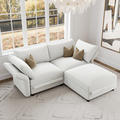 Canapé 3 places en chenille à assise profonde avec repose-pieds