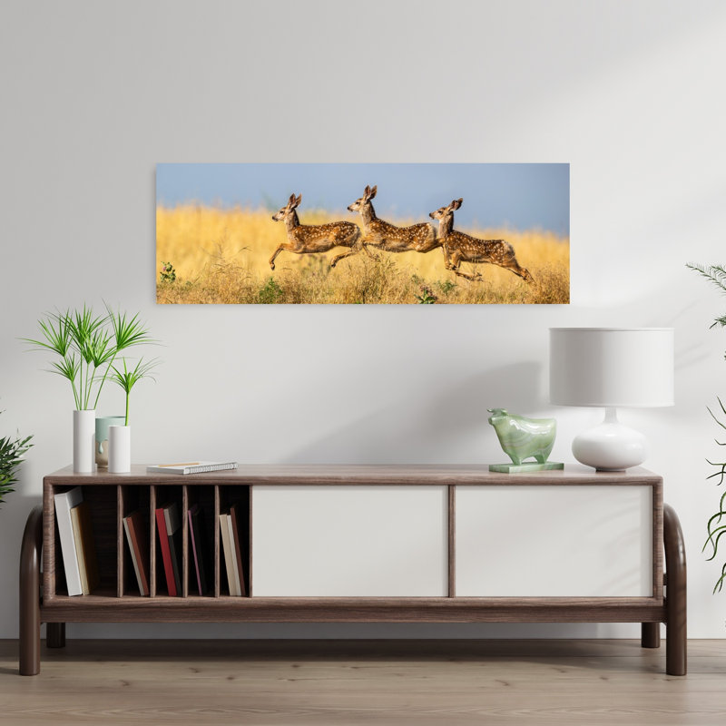 «Three Fawns Leaping Contemporary, cerf, faune sauvage», art mural, H 36 po x l 12 po