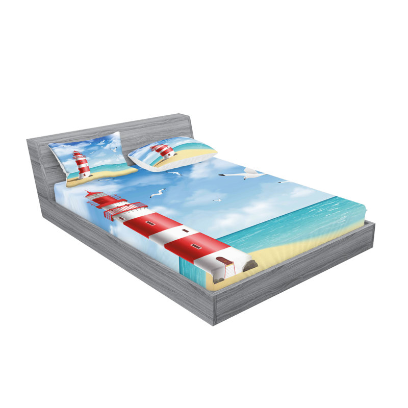 Ensemble de draps et taies décoratives Ambesonne Beach, bleu vermillon, Ensemble de draps pour très grand lit californien