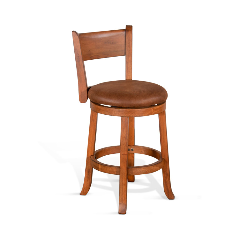 Spitler Swivel Upholstered Counter Stool with Solid Wood Frame, Rustic Oak, Counter Stool (24" Seat Height)