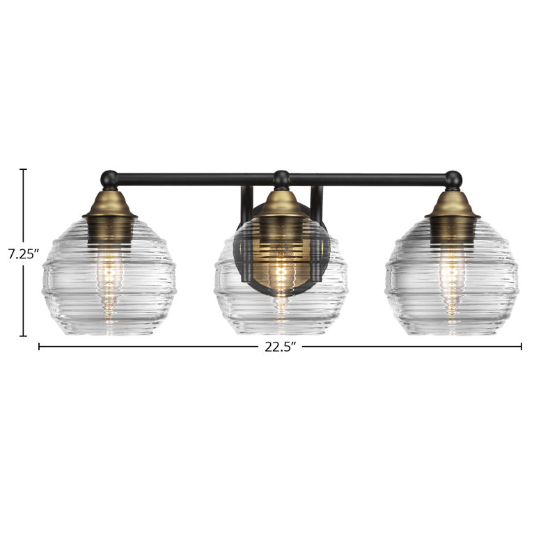 Barre d'éclairage de salle de bain 3 lumières Michell, Noir mat / laiton, Transparent