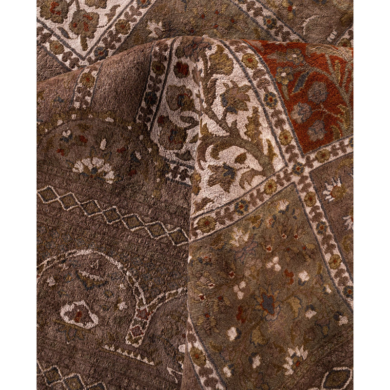 Tapis unique noué à la main Raiden - brun, 9 pi 0 po x 12 pi 3 po
