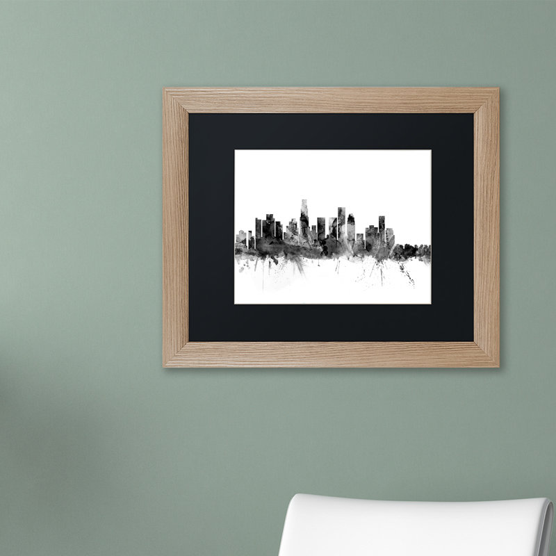 « los angeles ca horizon b&w », impression sur toile encadrée, H 11 po x l 14 po x P 0,5 po, Noir, Cadre brun