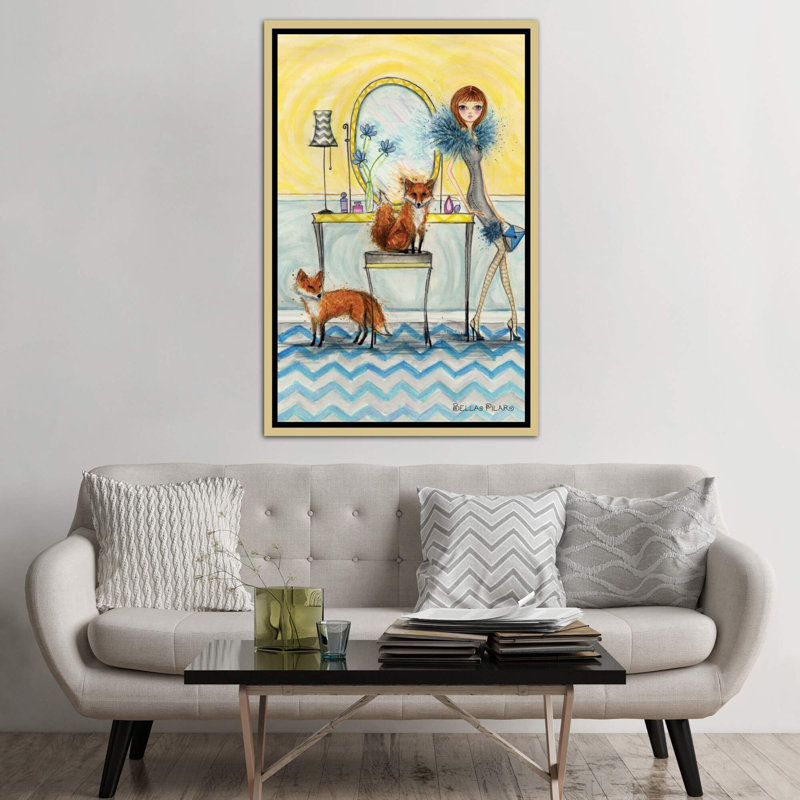 Art fiona et fox, H 60 po x l 40po x P 1,5 po, Toile encadrée d'or