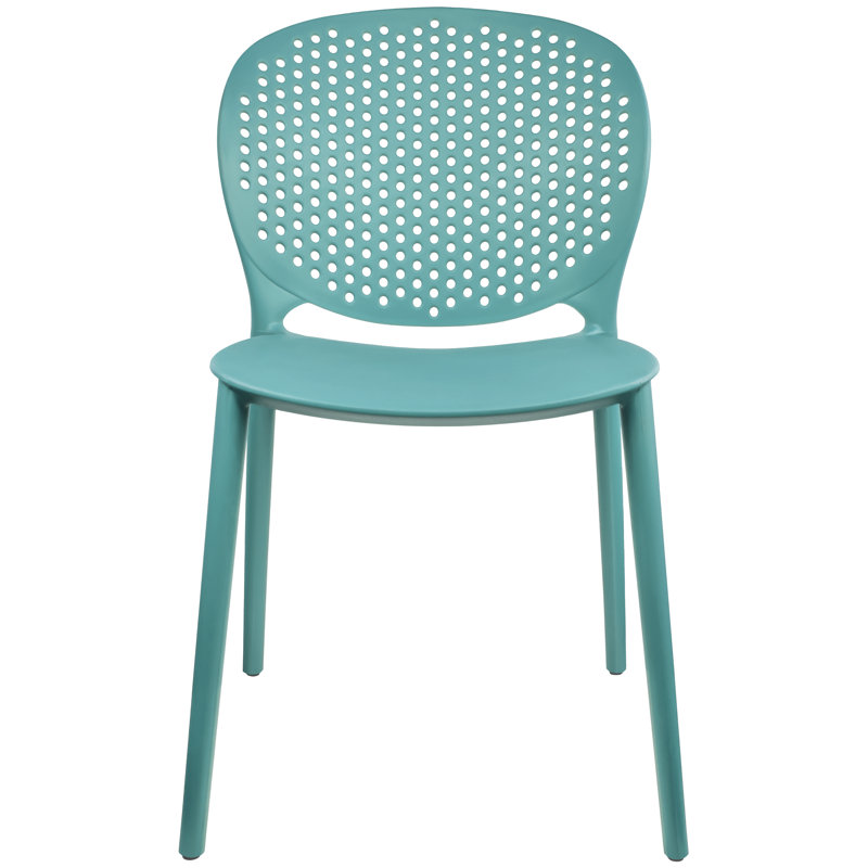 Coastal Nautical Plastic Perforated Back Dining Chair, Stackable Indoor Outdoor Patio Side Chair, Weather-Resistant Seating for Kitchen, Restaurant, Balcony, Porch, Yard, Aqua Blue