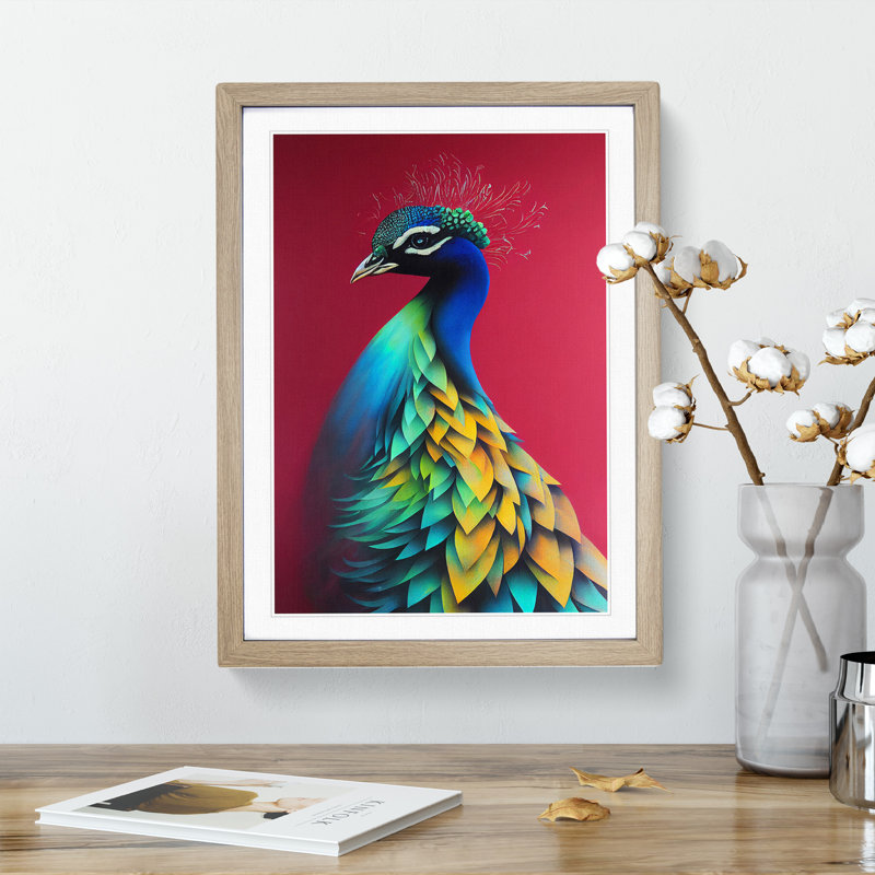 Peacock Beauty - Single Picture Frame Print, Oak Framed, 64cm H x 46cm W x 2cm D