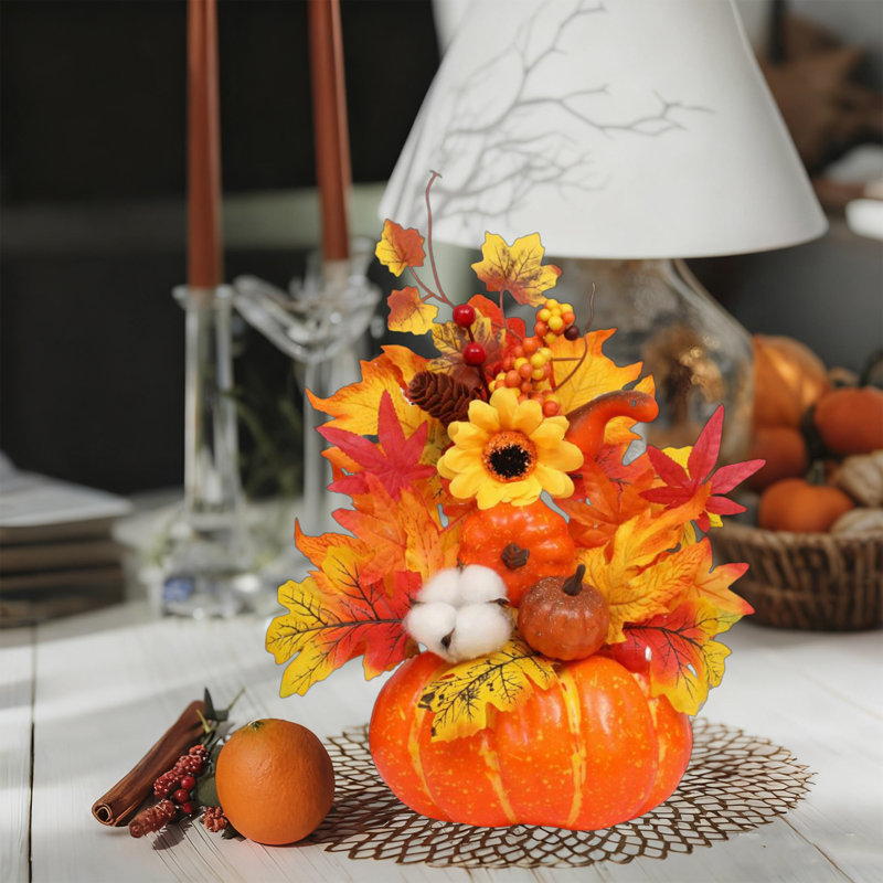 1 pièce ornement de bureau de citrouille de tournesol simulé, centres de table d'automne, décorations de table de l'Action de grâce, pour la décoration de table