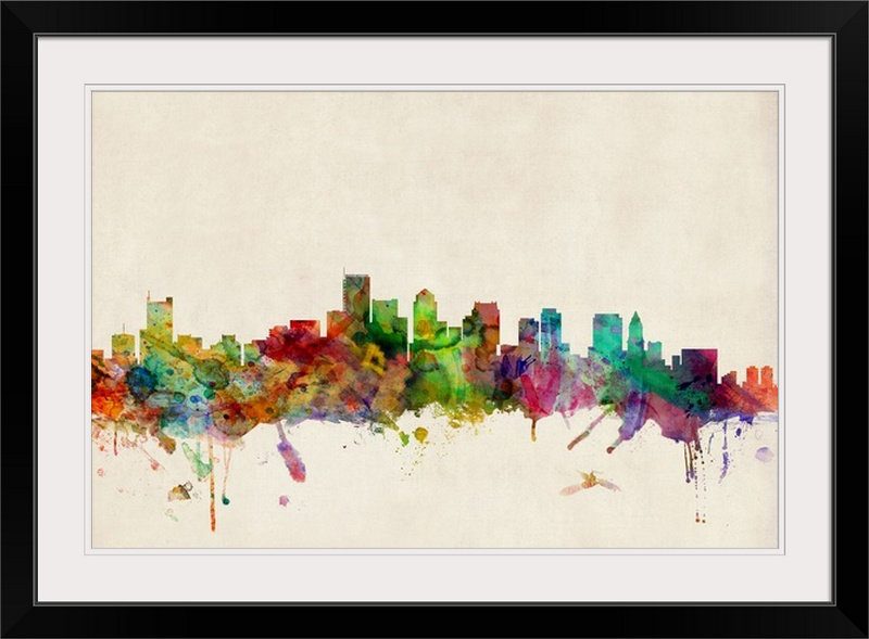 «Boston Skyline» par Francy, impression, Cadre noir, H 28 po x l 38 po x P 1 po