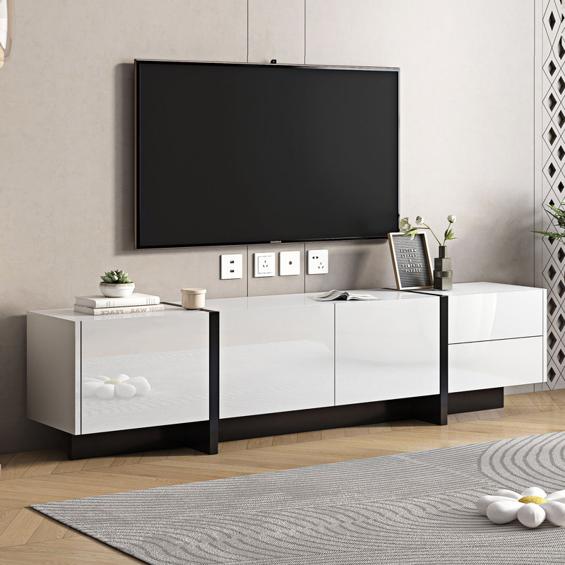 Meuble télé pour téléviseur de 80 po ou moins Randhan, Blanc
