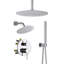 Ensemble complet de robinetterie de douche circulaire à 3 fonctions avec pression équilibrée, comprenant une fixation murale, une fixation au plafond et une douchette.-134155065