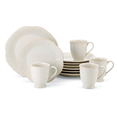 French Perle White 12-Piece Plate & Mug Dinnerware Set