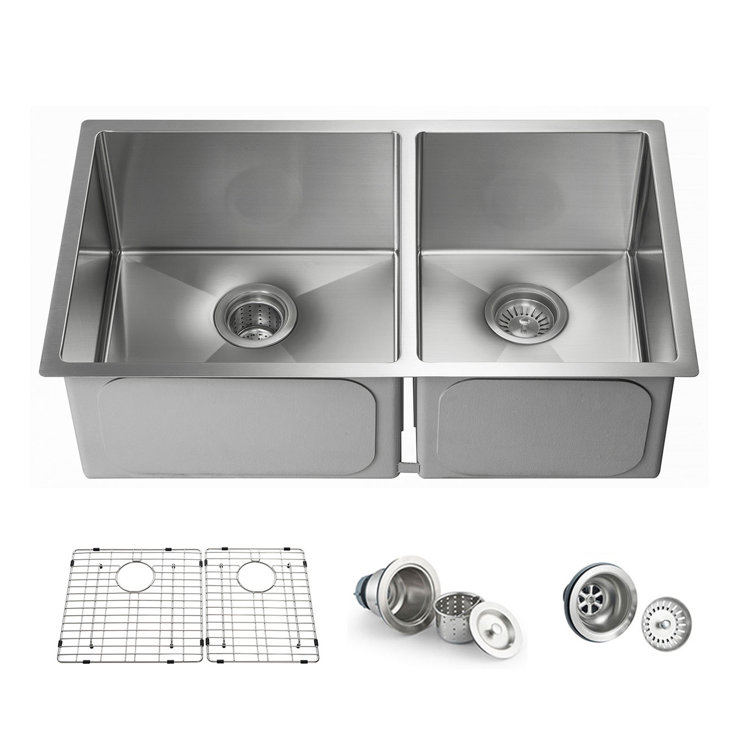 33'' L Undermount Double Bowl Stainless Steel Kitchen Sink