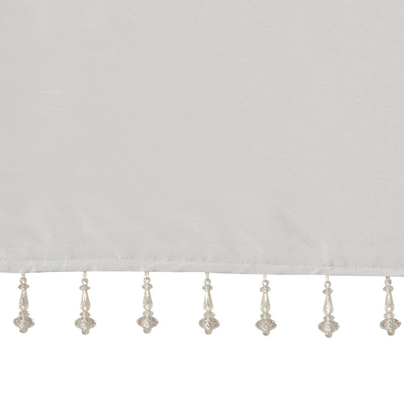 Karlita Silver Lightweight Solid Faux Silk Lined Twisted Tab Top Single 50x26" Valance with Beads, Silver