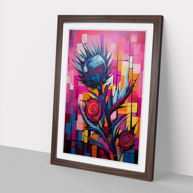 Thistle Constructivism - Single Picture Frame Print on Wood, Walnut Framed, 46cm H x 34cm W