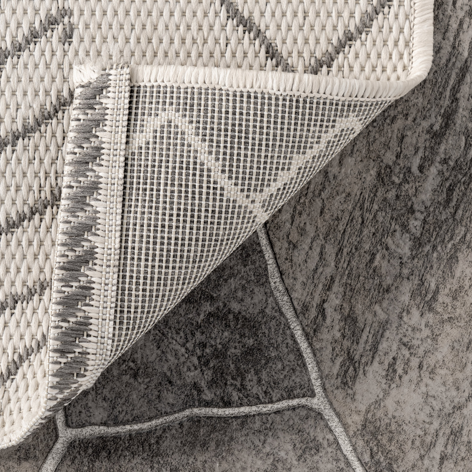  Ivory Dark Grey Outdoor Moroccan Rug, Square 10'