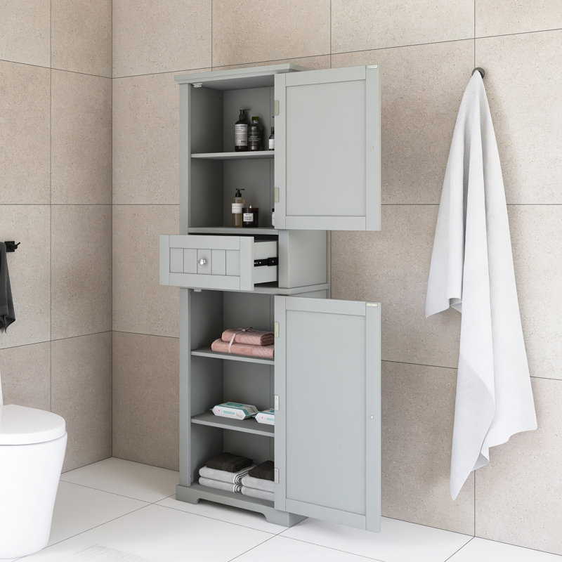 Tall Storage Cabinet With Drawer And Adjustable Shelf, Gray
