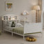 Lit plateforme en métal pour deux enfants avec éclairage intégré, panneau rembourré et tête de lit avec rangement, blanc-1260896241-1260896255