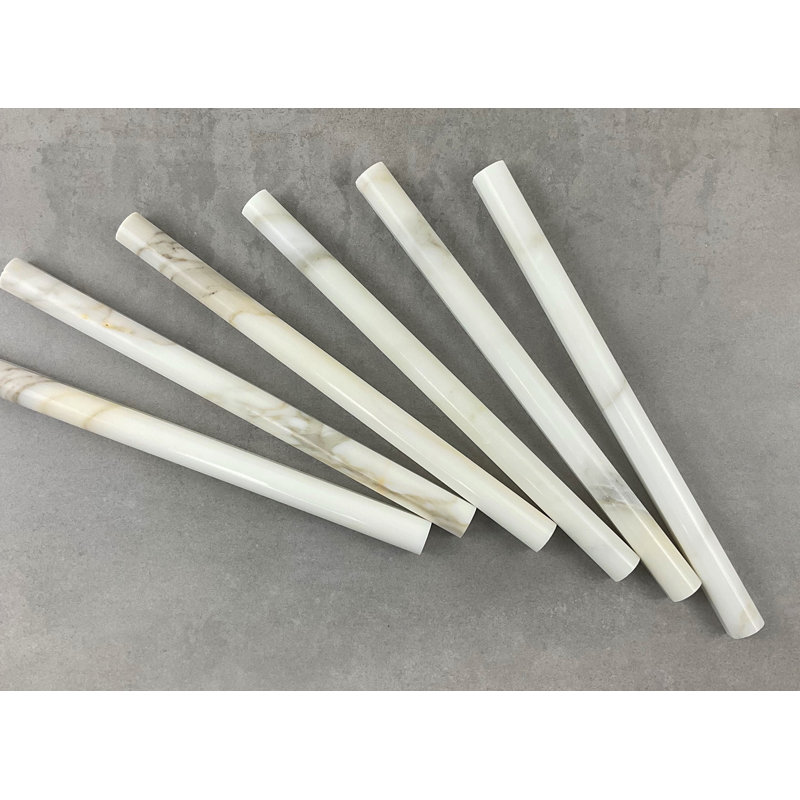 12" x 0.75" Polished Marble Pencil Liner Tile Trim in White Carrara, Calacatta Gold