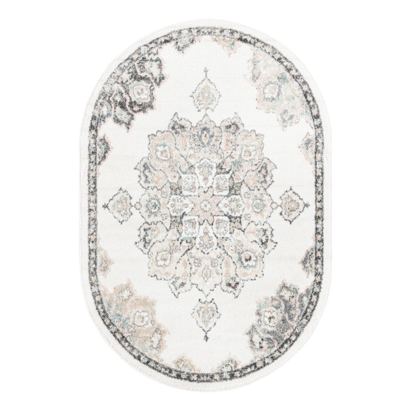 Tapis oriental ivoire, Ovale 4 pi x 6 pi