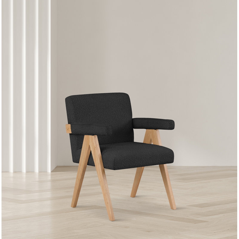 Lilabeth 24.5" W Boucle Fabric Accent Chair, Black Boucle Fabric