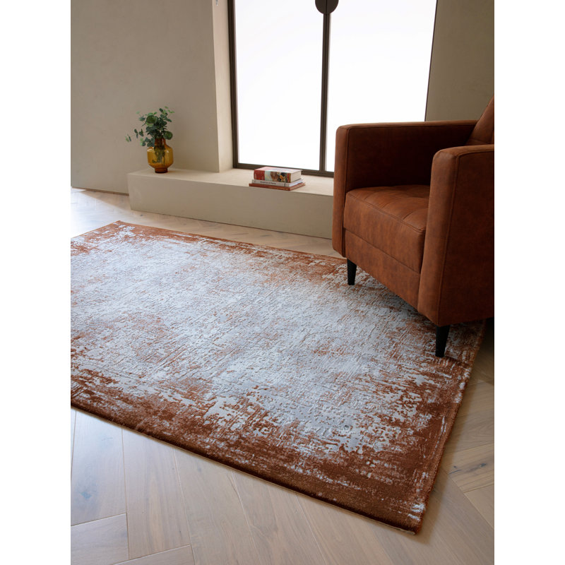 Abrienne Soft Shiny Border Orange/Grey Rug, Rectangle 200 x 290cm