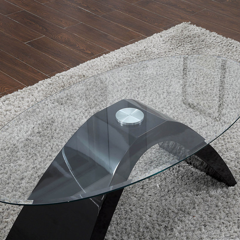 Manraj 3 - Piece Glass Top Living Room Table Set, Black