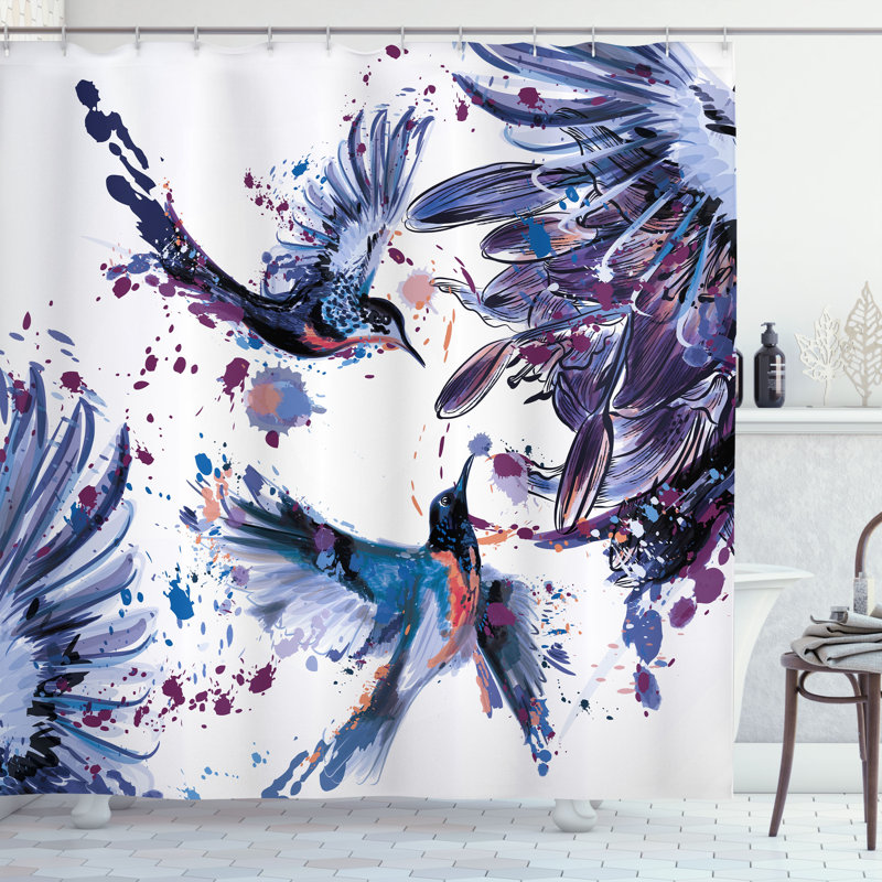 Ensemble de rideau de douche et crochets Hummingbird, H 75 po x l 69 po, Bleu lavande