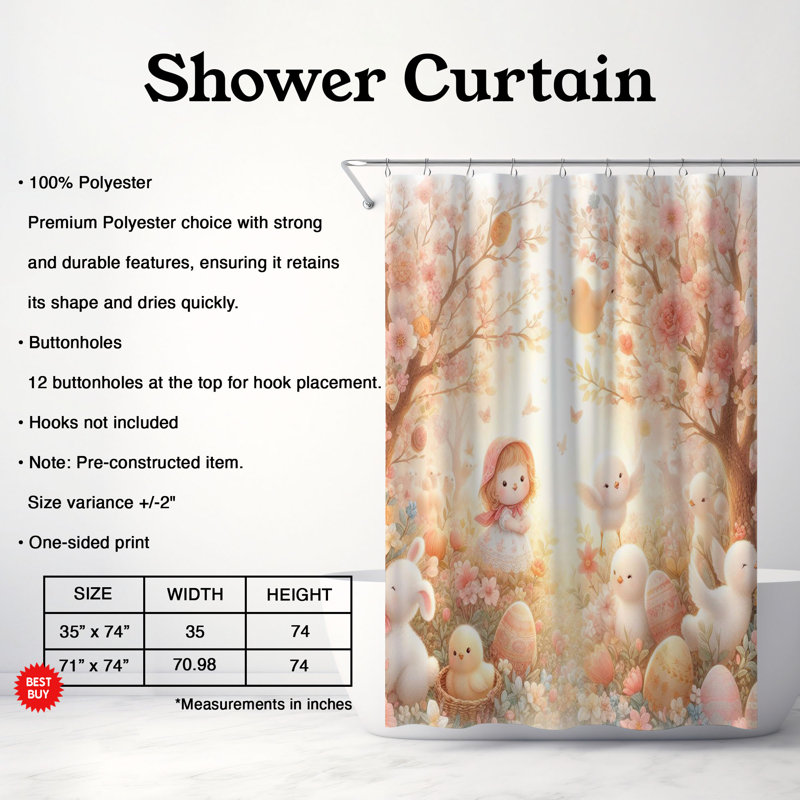 Sweet Bunny - rideau de douche standard 1 pièce, H 74 po x l 35 po