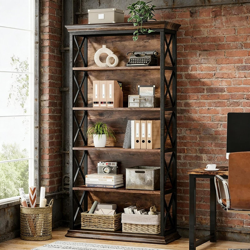 Bibliothèques spacieuses et modernes, métal et bois, rangement pour la maison et le bureau