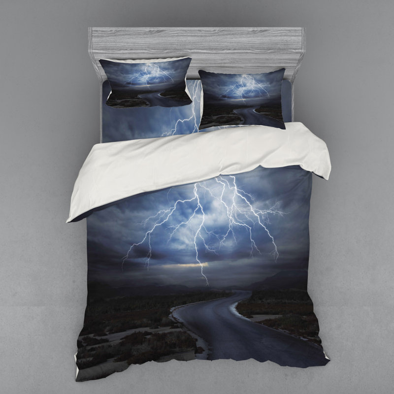 Ensemble de housse de couette moderne et contemporain en microfibre bleu foncé / gris