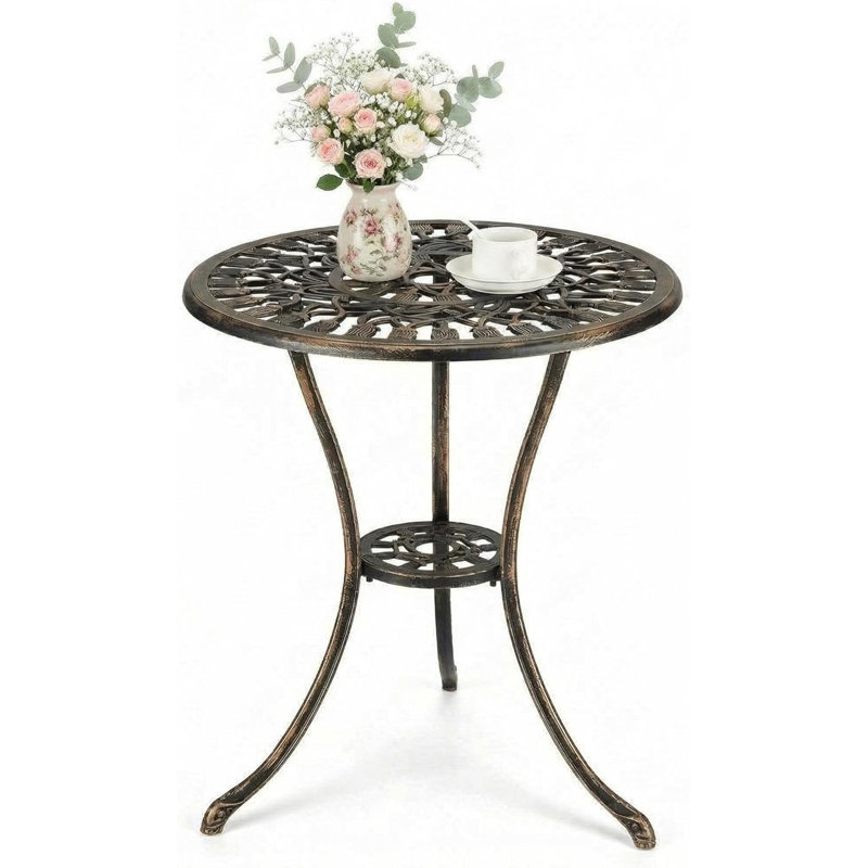 Table bistro 23 "ronde en fonte d'aluminium avec trou pour parasol, table d'appoint d'extérieur pour jardin, porche, balcon, cour et bord de piscine