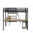 Metal Twin Size L-Shaped Loft Bed With LED, Storage Shelves, 2 Charging Stations And Desks