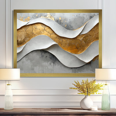 Ognen Abstract Grove Of Introspection In Gold And White II - Abstract Modern Waves Wall Art