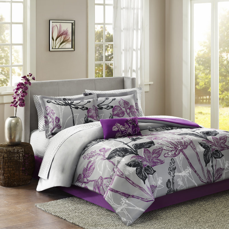 Microfiber Reversible Comforter Set with Cotton Bed Sheets, Queen Comforter + 8 Additional Pieces