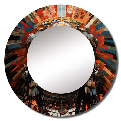 Servet African Tribes Yoruba Gelede - African Tribal Unique Wall Mirror, Global Round Mirror, Printed Metal Art
