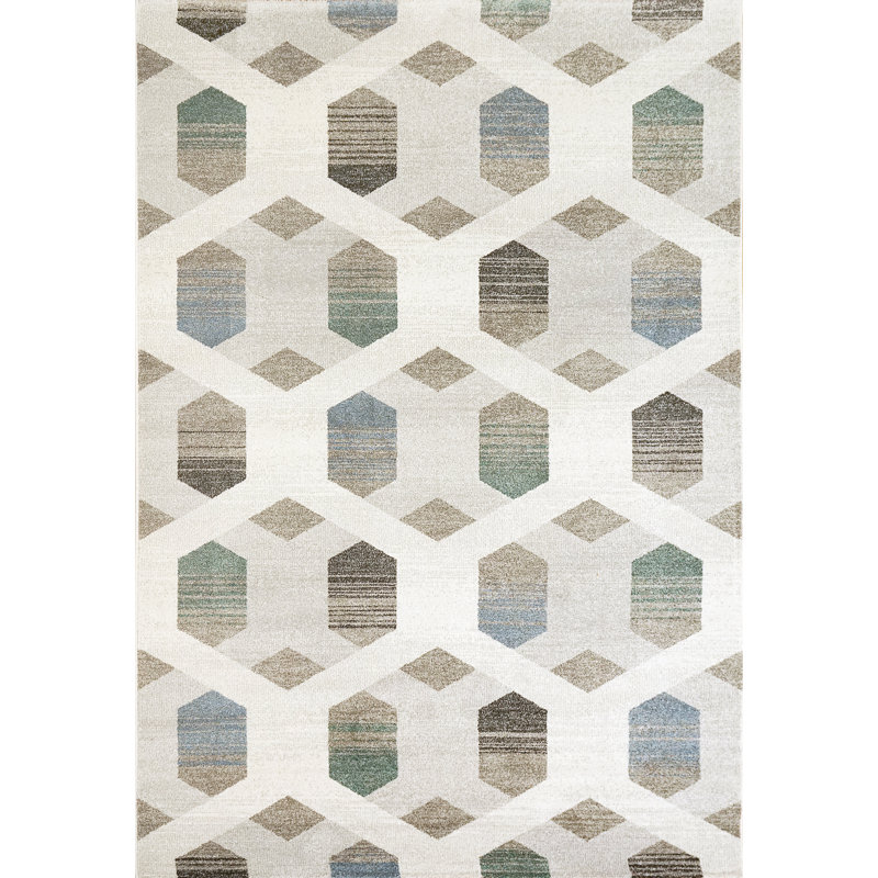 Tapis ivoire/bleu Carron, Rectangle 3 pi 11 po x 5 pi 7 po