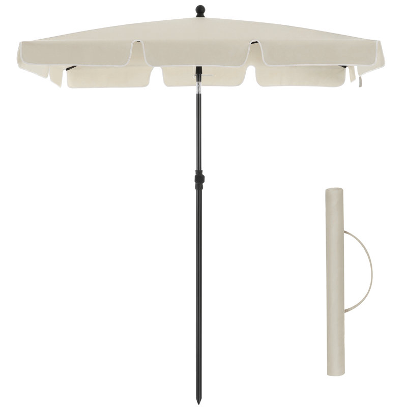Rollo 125cm Rectangular Beach Parasol, 240cm H x 180cm W x 125cm D, Crank Lift, Beige