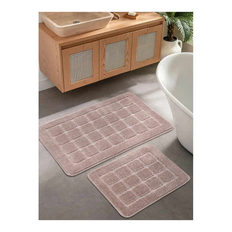 Ensemble de tapis de bain Premium (2 pièces), couleur vison, 19,7 po x 31,5 po et 15,7 po x 19,7 po | 100% polypropylène, 1,5 lb, hauteur des poils de 0,4 po, semelle antidérapante en latex naturel | Lavable à la machine, idéal pour la sécurité et le confort dans les salles de bain