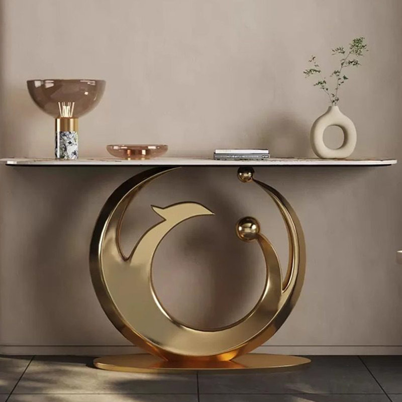 Console en acier inoxydable de style italien, H 33,4 po x l 62,9 po x P 13,7 po