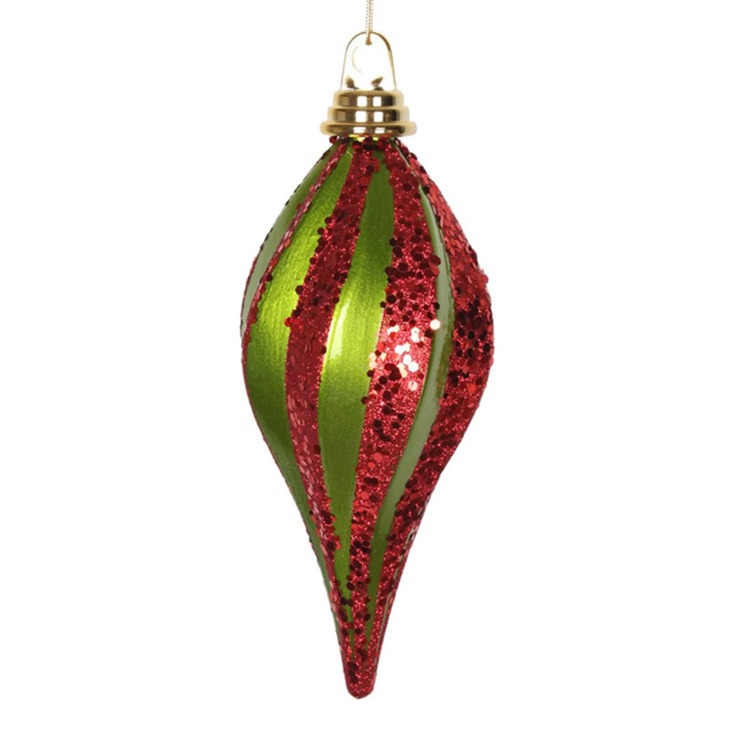 Ornement en forme de bonbon scintillant, Vert lime / Rouge, H 8 po x l 8 po x P 8 po
