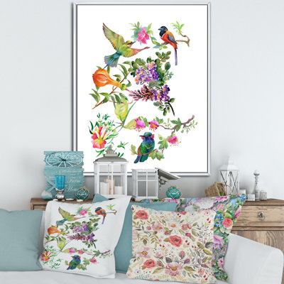 Fleurs tropicales et oiseaux colorés II - peinture sur toile