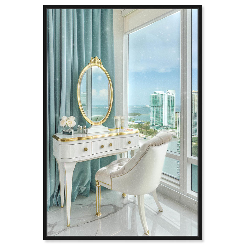Art de salle de bain tendance bleu sarcelle Miami par Notoriart, H 16 po x l 11 po, Cadre noir