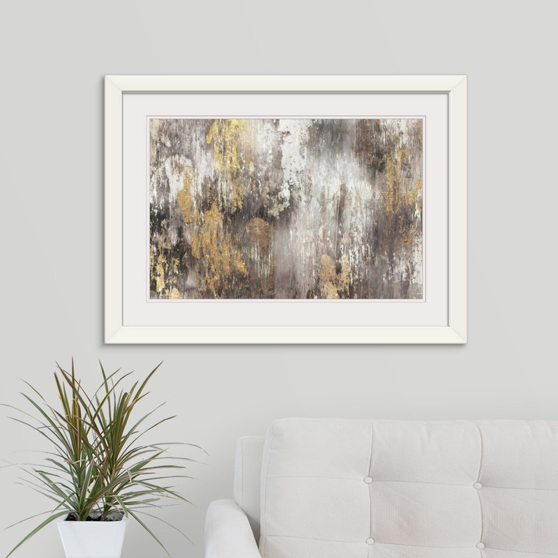 « Gold Ikat » Kaysen - impression, Cadre blanc, H 28 po x l 38 po x P 1 po