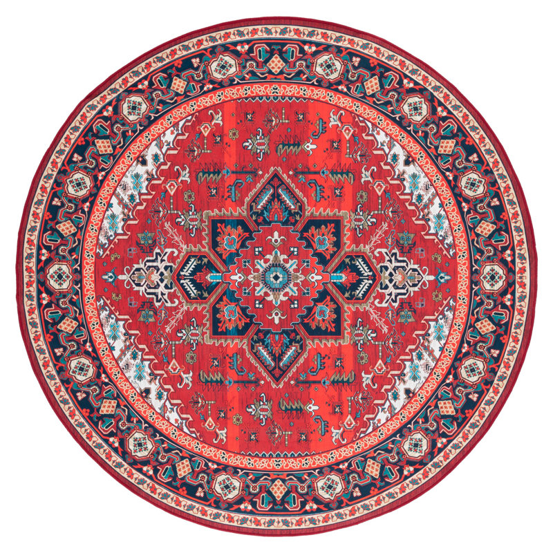 Sonia Oriental Area Rug in Red/Blue, Round 6'
