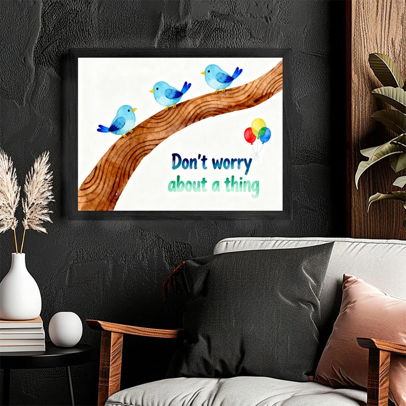 Art encadré noir, joyeux oiseau, impression sur toile de chambre d'enfant, H 13 po x l 17 po