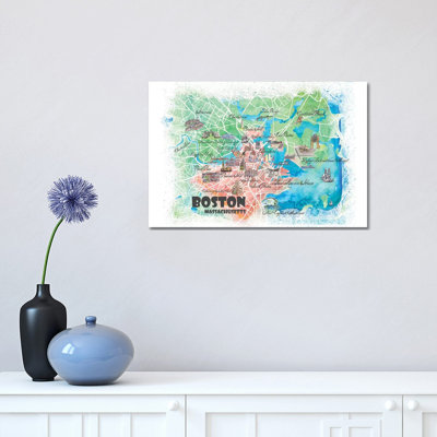 Boston Massachusetts USA Illustrated Map by Markus & Martina Bleichner - Painting on Canvas