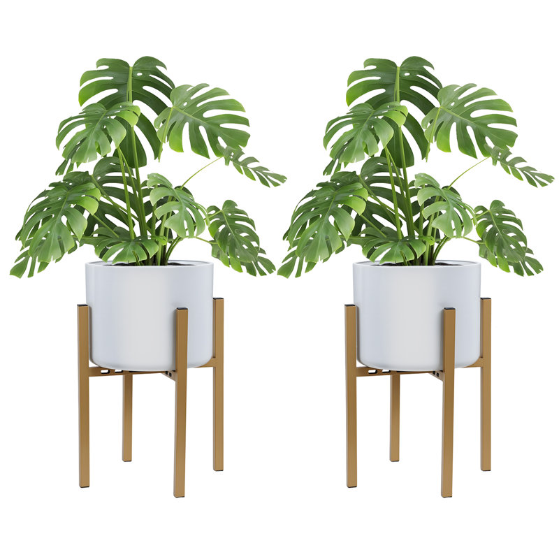 2Pcs Support à plante réglable en métal pour l'intérieur et l'extérieur - Pots de 8 à 16 pouces - Support à pot de fleurs moderne Mid Century